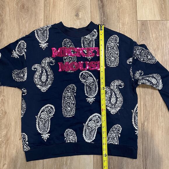 ETHNIC WESTERN Women's Mickey Mouse Paisley Sweatshirt Size M In Navy - Picture 3 of 8